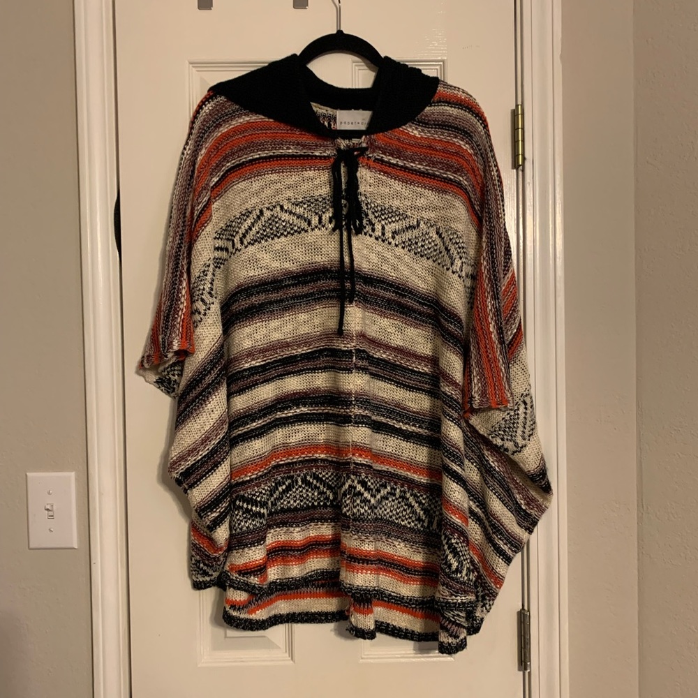 Hooded poncho sweater